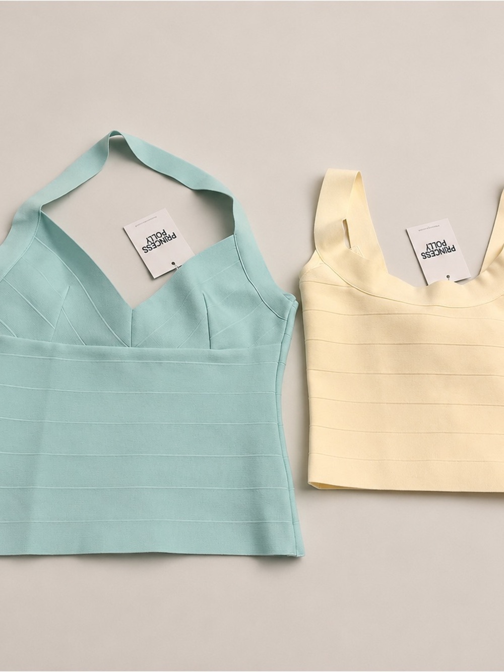 Princess Polly Mint & Cream Bandage Halter Crop Tops (Set)